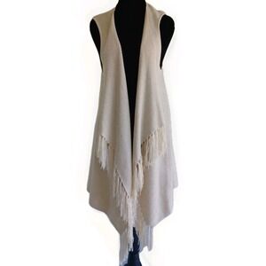 Lilly Pulitzer Beige Knit Open Front Fringe Vest Cardigan Sweater Women L